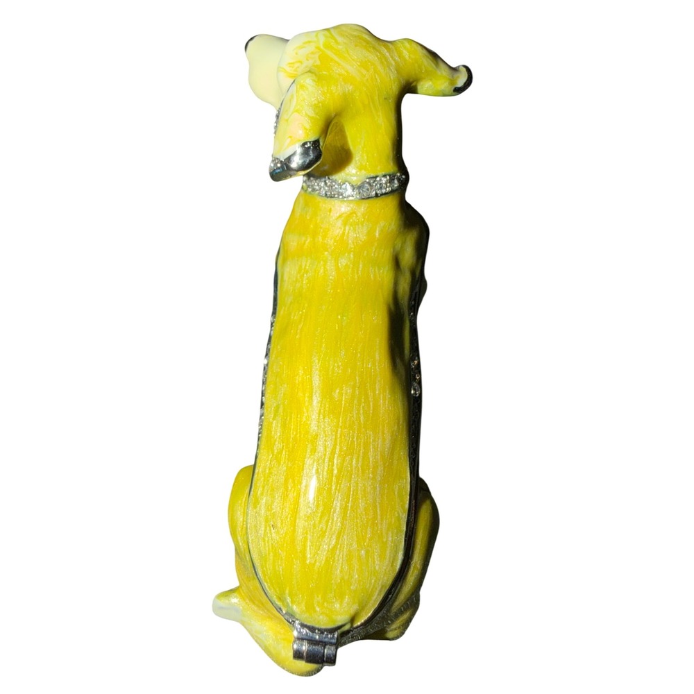 Dachshund Trinket Box Small Yellow Enamel Crystal Dog New - Picture 5 of 9